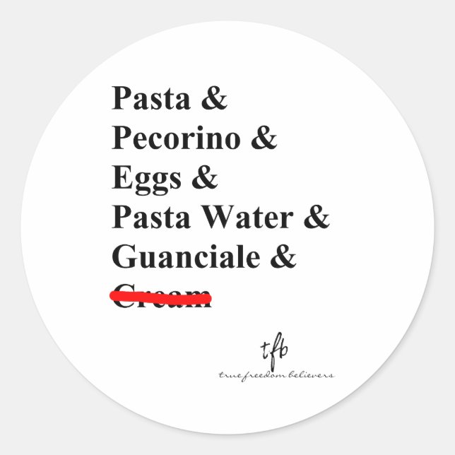 Pasta Carbonara Ingredients Classic Round Sticker (Front)