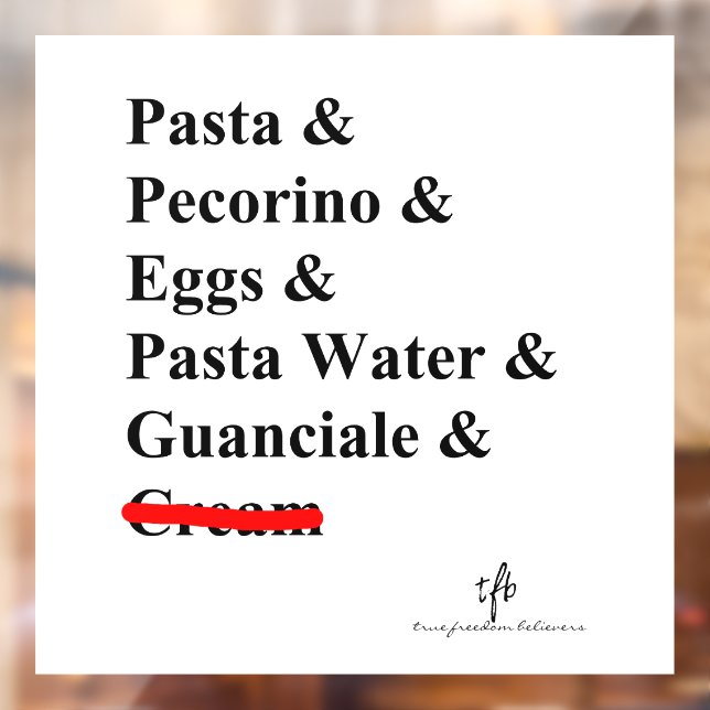 Pasta Carbonara Ingredients Window Cling (Sheet 2)