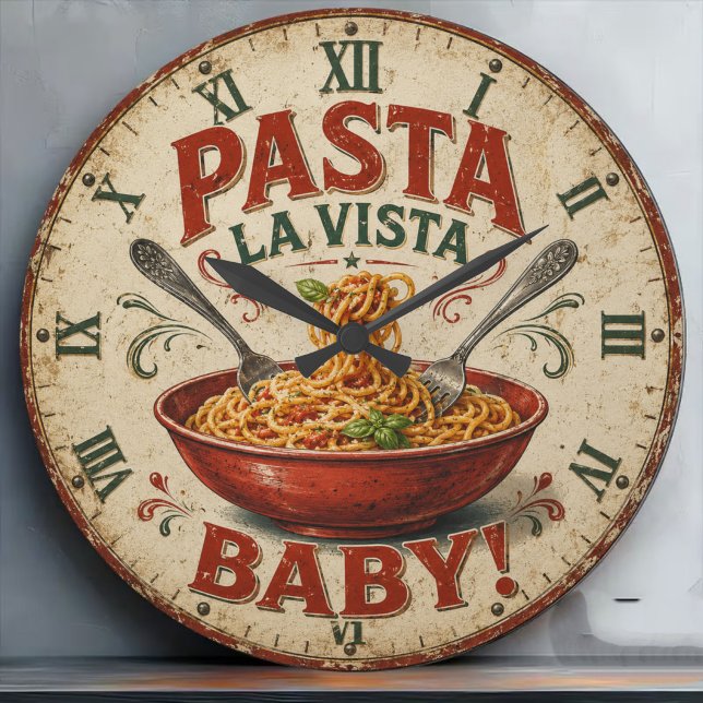 Pasta La Vista Baby Funny Kitchen Decor  Large Clock (Creator Uploaded)