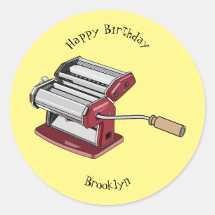 Pasta maker cartoon illustration classic round sticker