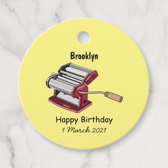 Pasta maker cartoon illustration favour tags (Front)