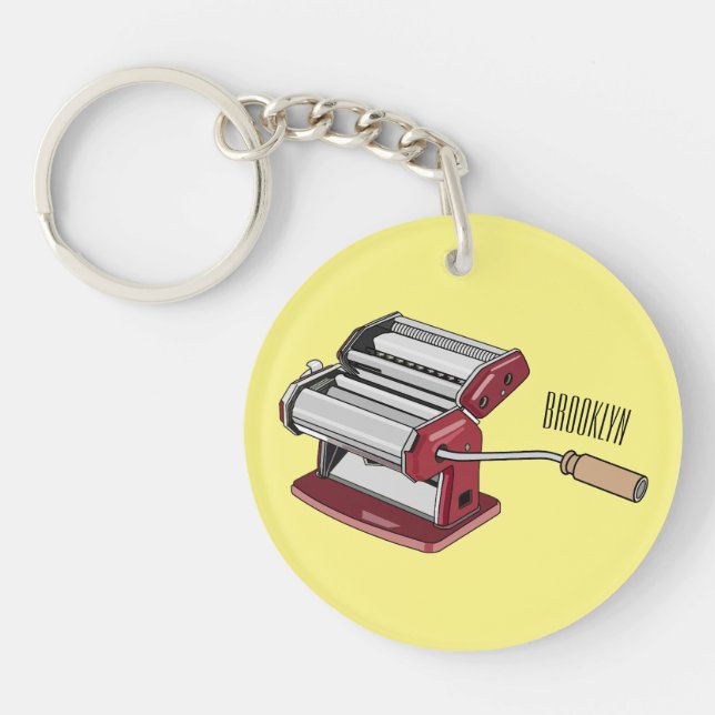 Pasta maker cartoon illustration  keychain (Front)