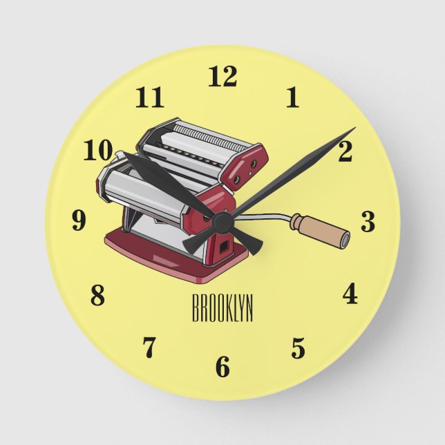 Pasta maker cartoon illustration round clock (Front)