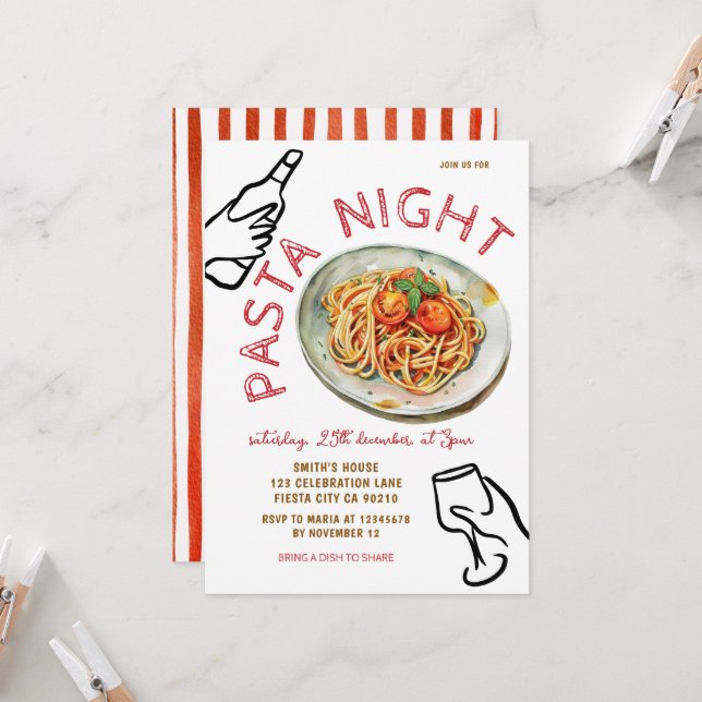 Pasta Night Italian Dinner Party  Invitation (Front/Back In Situ)