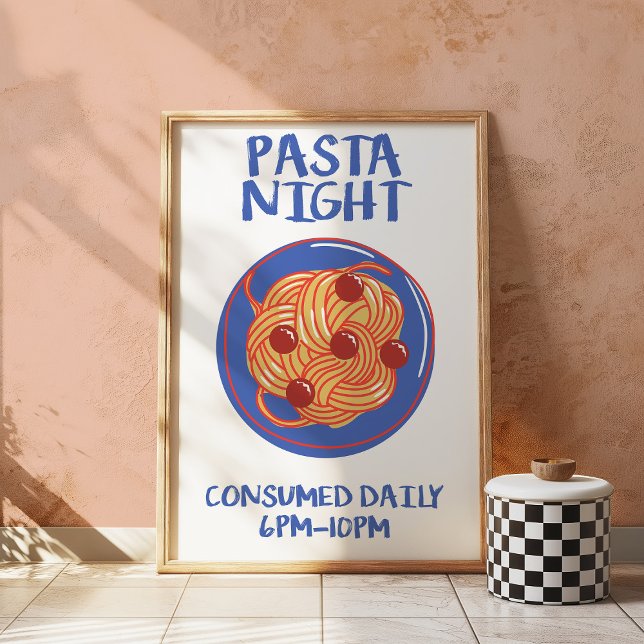 Pasta Night Retro Kitchen Funny Food Wall Poster  (Créateur téléchargé)