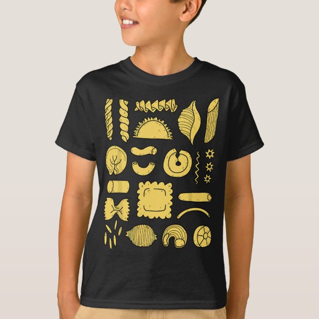 Pasta noodles spaghetti, penne, tortellini, Farfal T-Shirt (Front)