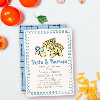 Pasta & Pacifiers Doodle Blue Boy Baby Shower Invitation