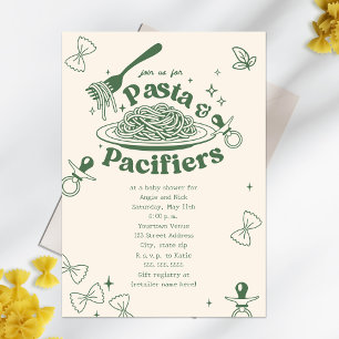Pasta & Pacifiers Doodle Neutral Green Baby Shower Invitation
