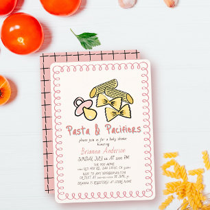Pasta & Pacifiers Doodle Pink Girl Baby Shower Invitation