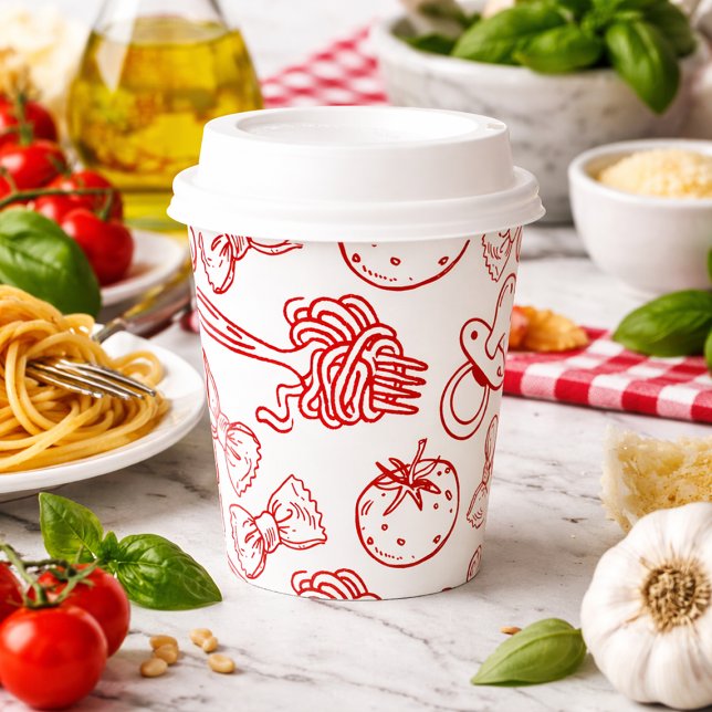 Pasta & Pacifiers Hand Drawn Italian Baby Shower  Paper Cups (Pasta & Pacifiers Hand-Drawn Italian Baby Shower Paper Cups)
