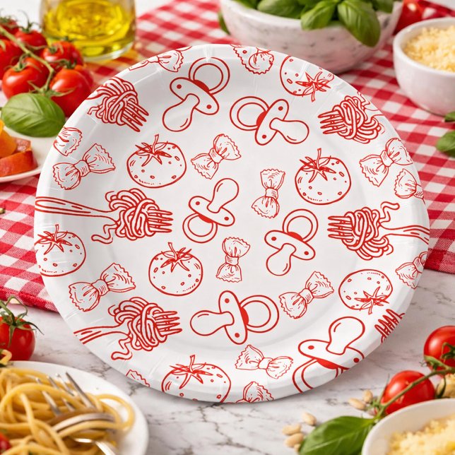Pasta & Pacifiers Hand Drawn Italian Baby Shower Paper Plate (Pasta & Pacifiers Hand Drawn Italian Baby Shower Paper Plates)
