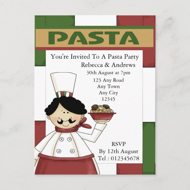 Pasta Party Invitation Postcard (Front)