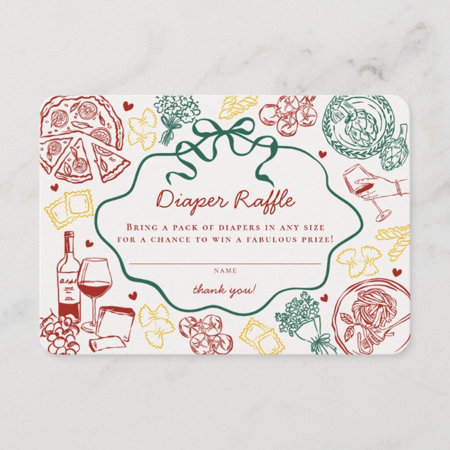 Pasta Special Delivery Italian Baby Diaper Raffle Enclosure Card (Front)