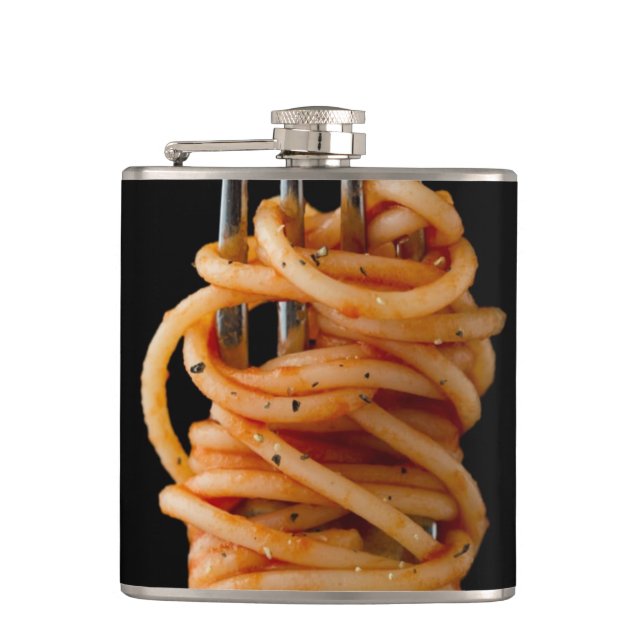 Pasta spun on a Fork, Food Spaghetti Hip Flask (Front)