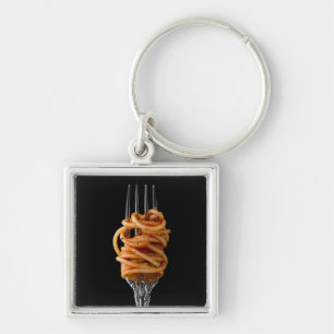 Pasta spun on a Fork, Food Spaghetti Keychain