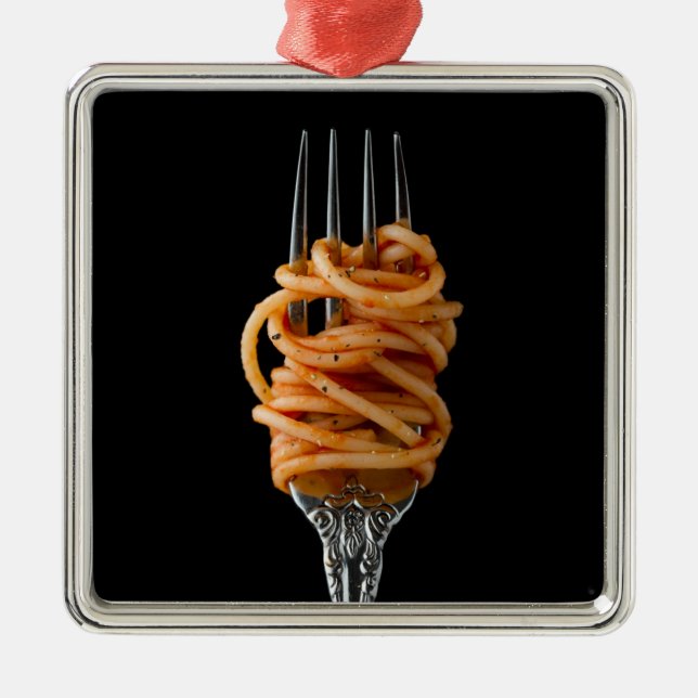 Pasta spun on a Fork, Food Spaghetti Metal Ornament (Front)