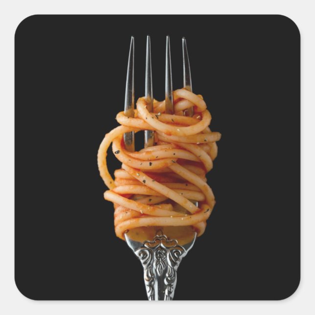 Pasta spun on a Fork, Food Spaghetti Square Sticker (Front)