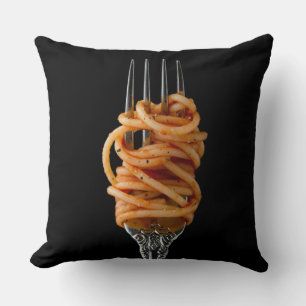 Pasta spun on a Fork, Food Spaghetti Throw Pillow