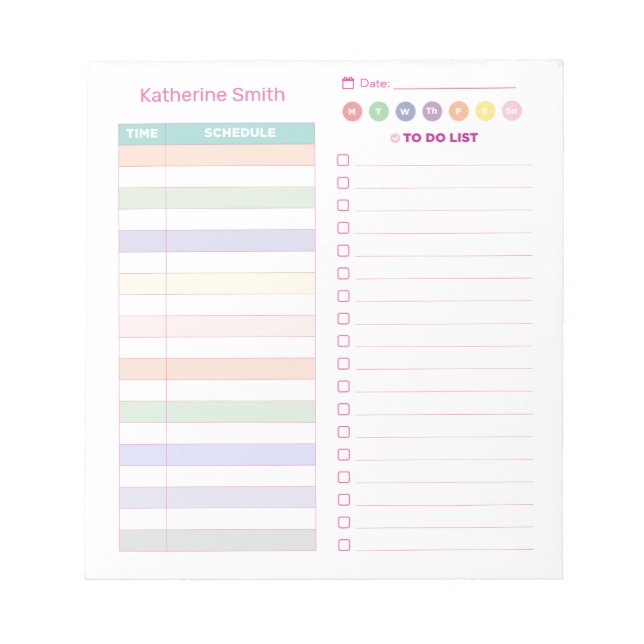 Paste Colour Cute Daily Schedule Notepad  (Front)