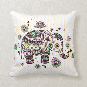 Paste Colours Retro Flowers & Elephant Throw Pillow