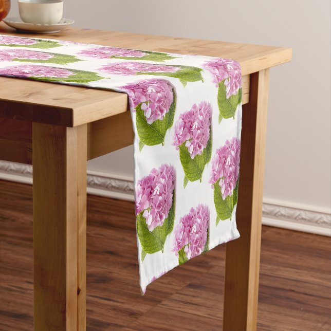 Paste Pink Hydrangea Floral Print Table Runner (In Situ)