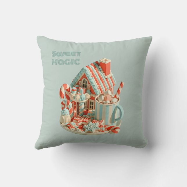 Pastel 3D Candy House Sweet Magic Throw Pillow (Back)
