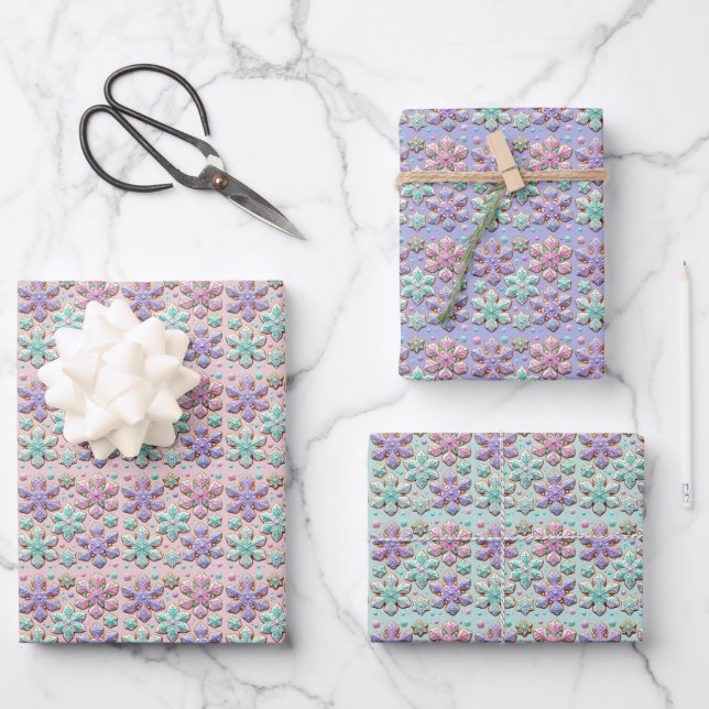 Pastel 3D Snowflakes Christmas Baby Wrapping Paper Sheet (Front)
