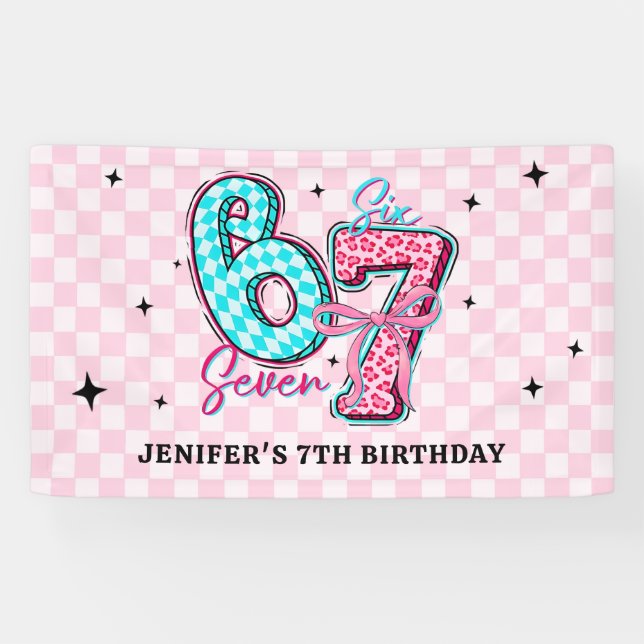 Pastel 67 Six Seven Girl Birthday Party Banner (Horizontal)