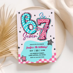 Pastel 67  Six Seven Girl Birthday Party Invitation