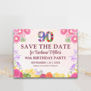 Pastel 90th Birthday Save The Date Floral Announcement Postcard