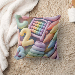 Pastel ABC Learning Burst - Inflated 3D Educationa Throw Pillow