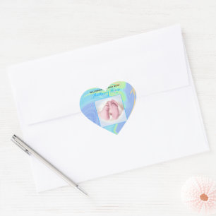 Pastel Abstract Blue Welcome New Born Custom Photo Heart Sticker