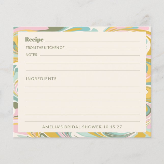 Pastel Abstract Custom Bridal Shower Recipe Card (Front)