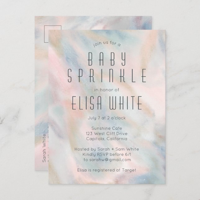 Pastel Abstract Elegant Chic CUSTOM BABY SPRINKLE Invitation Postcard (Front/Back)