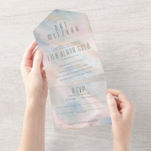 Pastel Abstract Elegant Chic CUSTOM BAT MITZVAH All In One Invitation