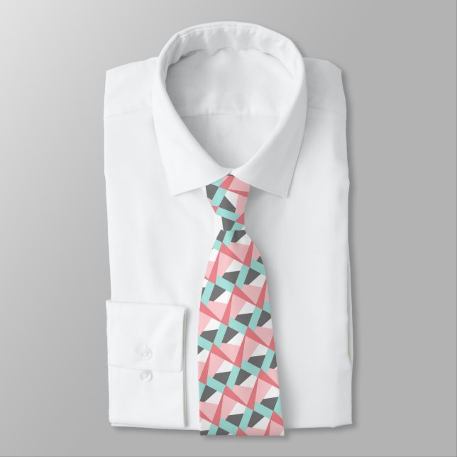 Pastel Abstract Hip Mosaic Geometric Art Pattern Tie (Tied)