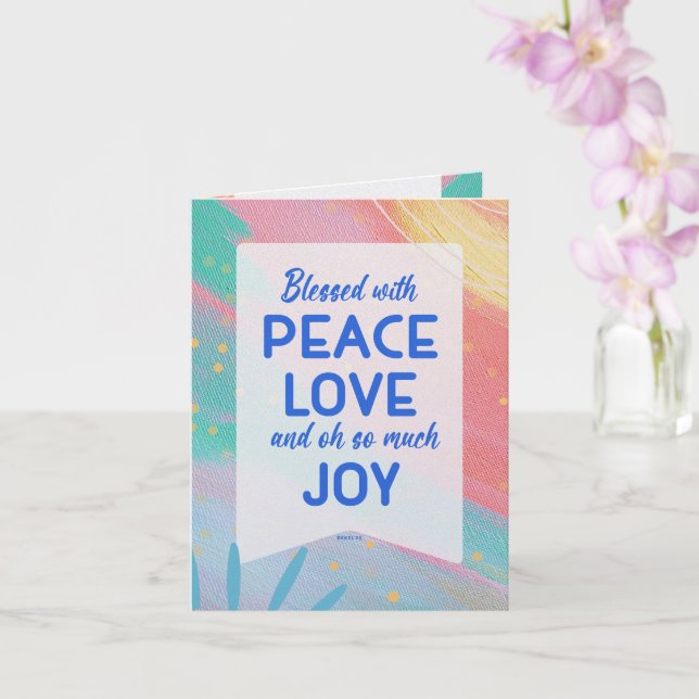 Pastel Abstract Peace Love Joy Christmas Card (Orchid)