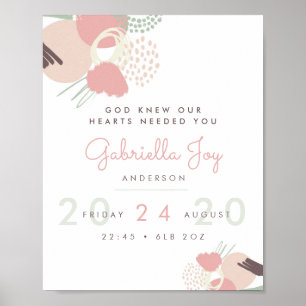 Pastel Abstract Quote Baby Birth Details Poster