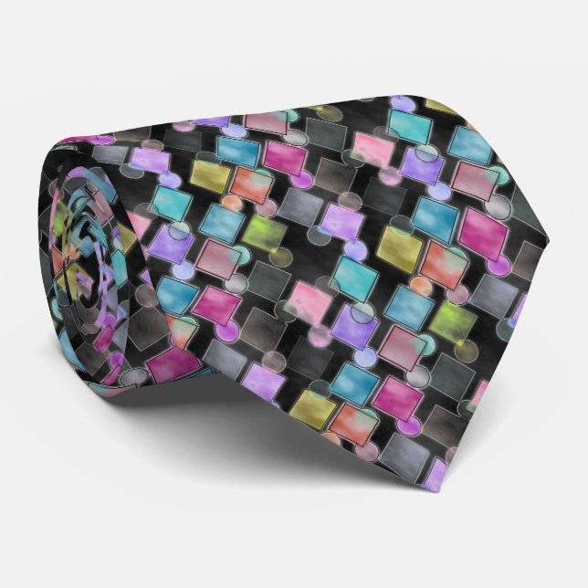 Pastel Abstract Retro Squares Polka Dots Pattern Tie (Rolled)