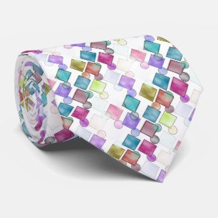 Pastel Abstract Retro Squares Polka Dots Pattern Tie