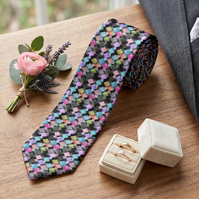 Pastel Abstract Retro Squares Polka Dots Pattern Tie (Creator Uploaded)