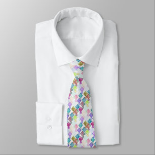 Pastel Abstract Retro Squares Polka Dots Pattern Tie
