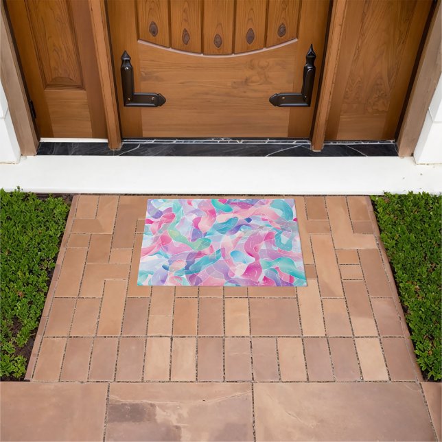 Pastel Abstract Ribbon Pattern Doormat (Outdoor)
