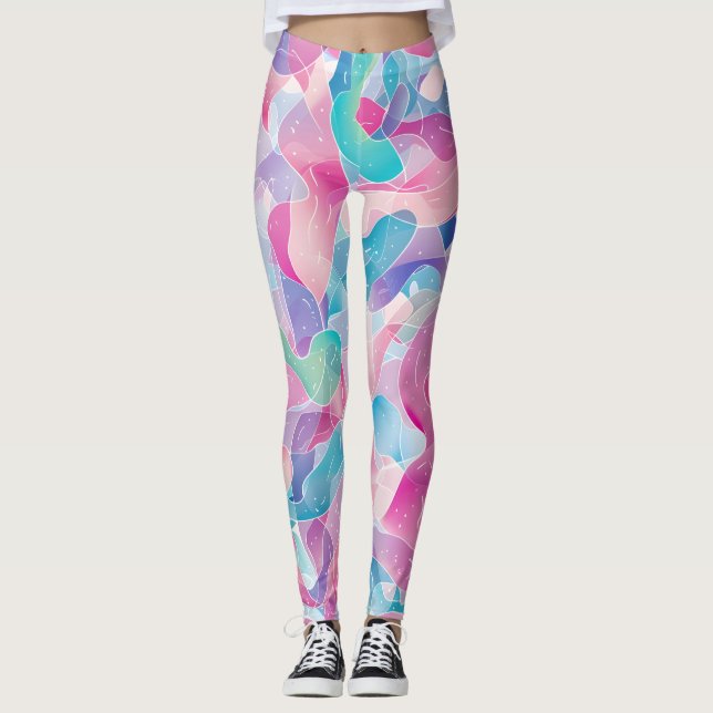 Pastel Abstract Ribbon Pattern Leggings (Front)