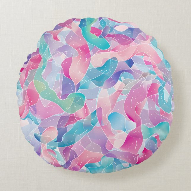 Pastel Abstract Ribbon Pattern Round Pillow (Front)