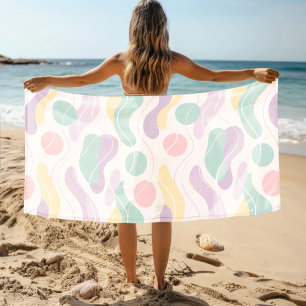Pastel Abstract Seamless Pattern Waves and Circles Beach Towel