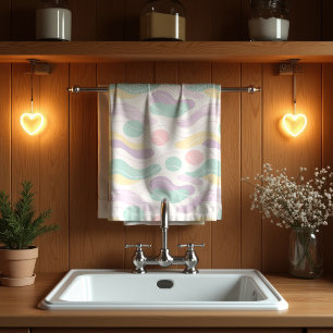 Pastel Abstract Seamless Pattern Waves and Circles Kitchen Towel