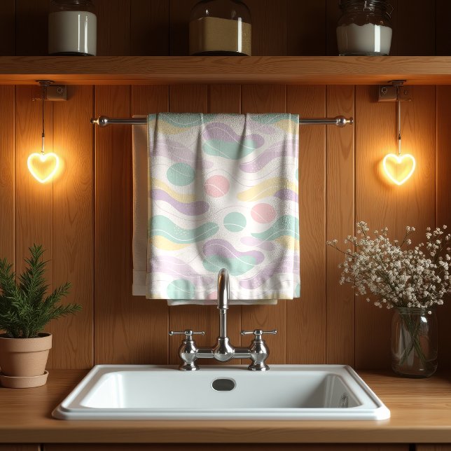 Pastel Abstract Seamless Pattern Waves and Circles Kitchen Towel (Creator Uploaded)