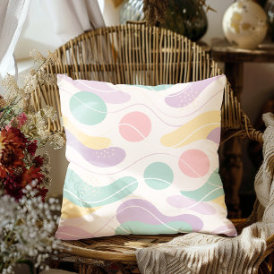 Pastel Abstract Seamless Pattern Waves and Circles Throw Pillow