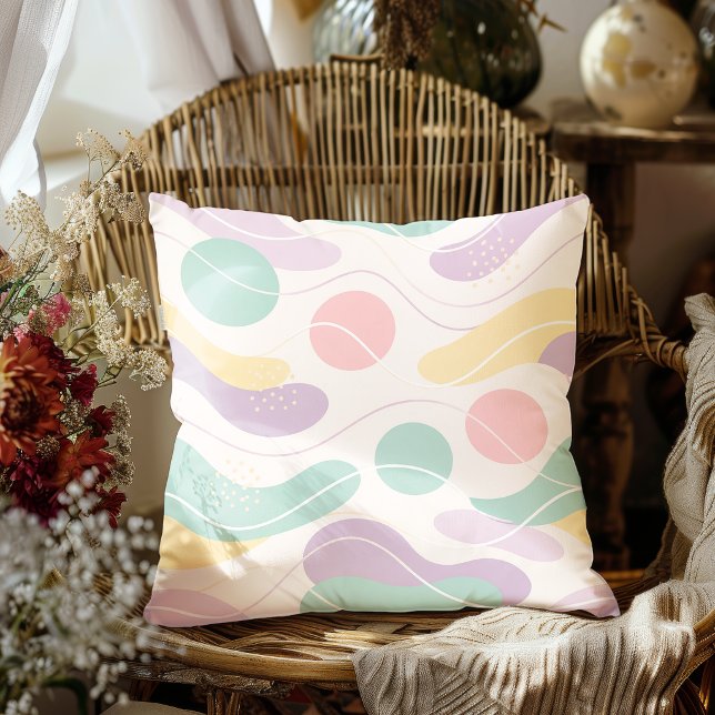 Pastel Abstract Seamless Pattern Waves and Circles Throw Pillow (Creator Uploaded)